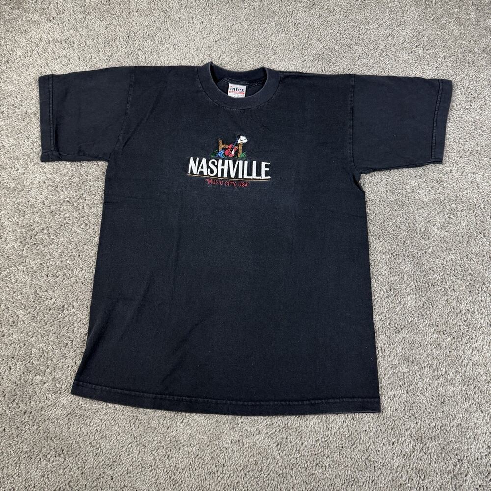 VINTAGE Nashville Shirt Mens Medium Black Music City Embroidered Short Sleeve